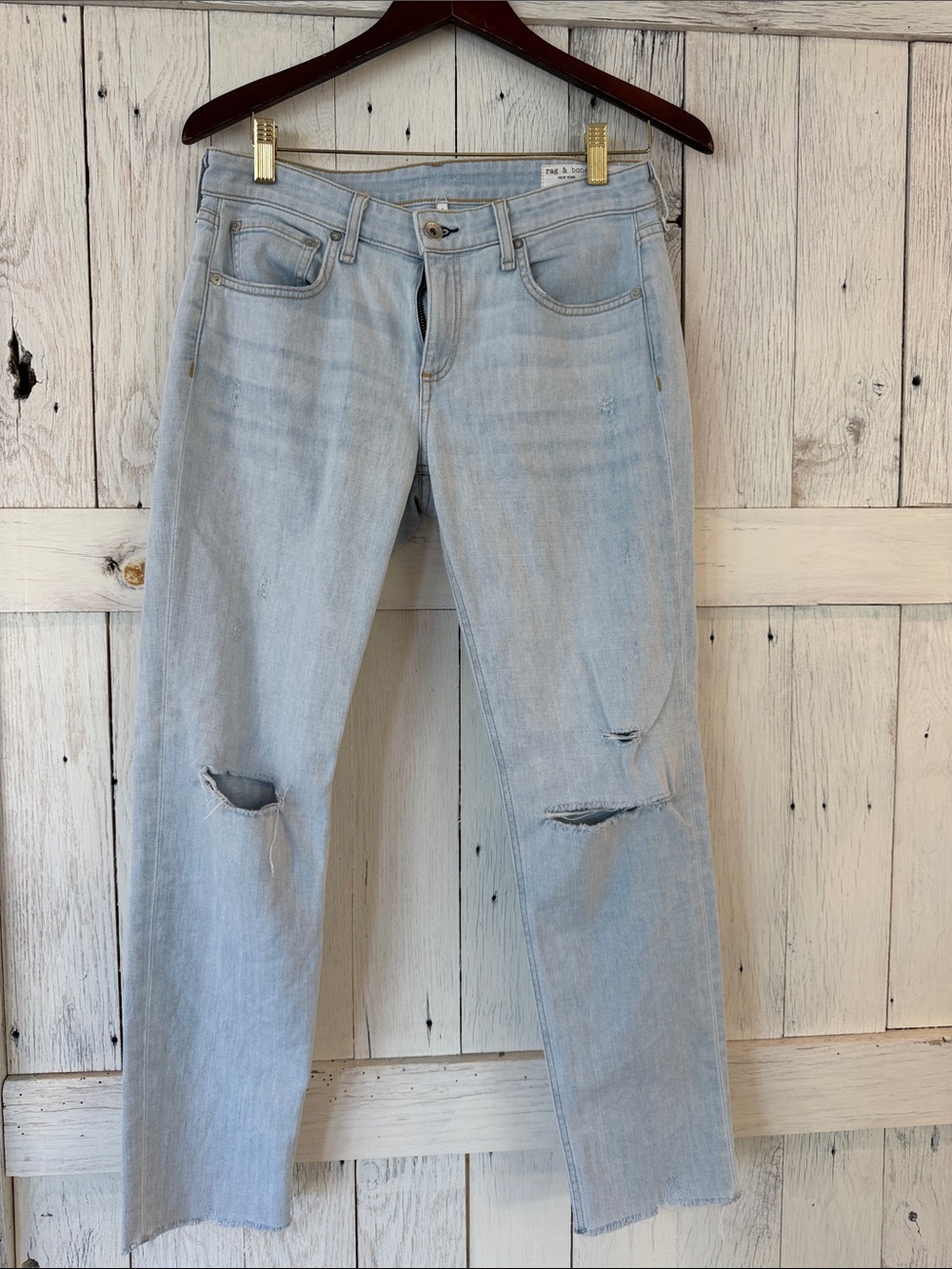 rag & bone Light Blue Distressed Boyfriend Jeans